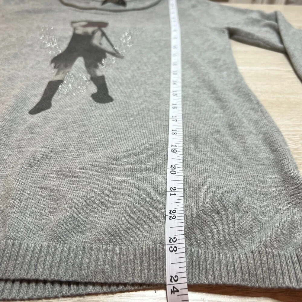 Veeko Sweater Womens S/M Graphic Print Gray Crew Neck Long Sleeve